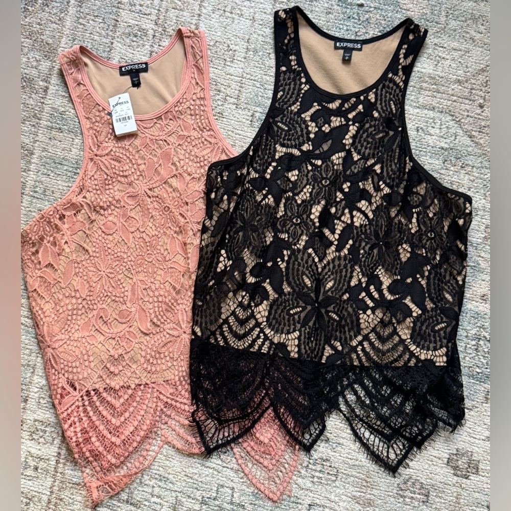 Express Women's Lace Tank Tops - Black New & coral NWT SZ S
